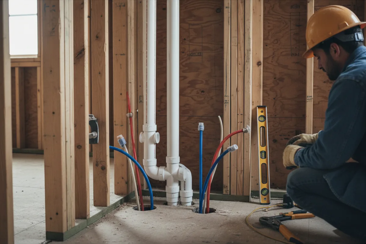Drain and supply rough-in during Sump Pump Repair in Torrey